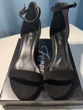 Forever Black Ankle-Strap Open-Toe Heels